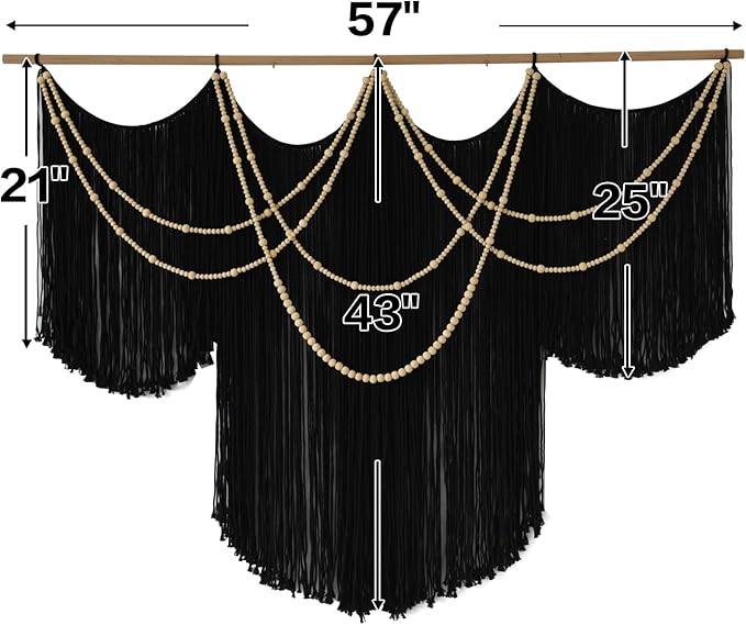 Macrame Wall Hanging Black Yarn Tapestry Home Decor Large Fiber Wall Art Living Room Bedroom Home Wall Decor 57" W x 43" L