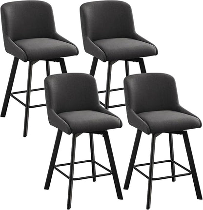Swivel Counter Height Bar Stools Set of 4, 26''H Upholstered Barstools with Backs, Modern Bar Stool Chairs for Kitchen Island, Metal Legs, Fabric, Black Grey Stools Counter Chair