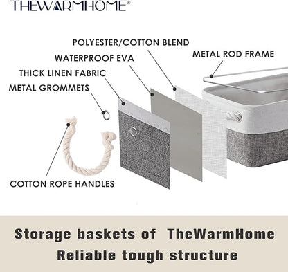 TheWarmHome Small Storage Baskets for Organizing,Storage Baskets for Shelves,Small Fabric Storage Bins W/Handles For Closet Nursery Toy Decorative Foldable (White&Grey, 11.8L*7.9W*5.2H-6 Pack)