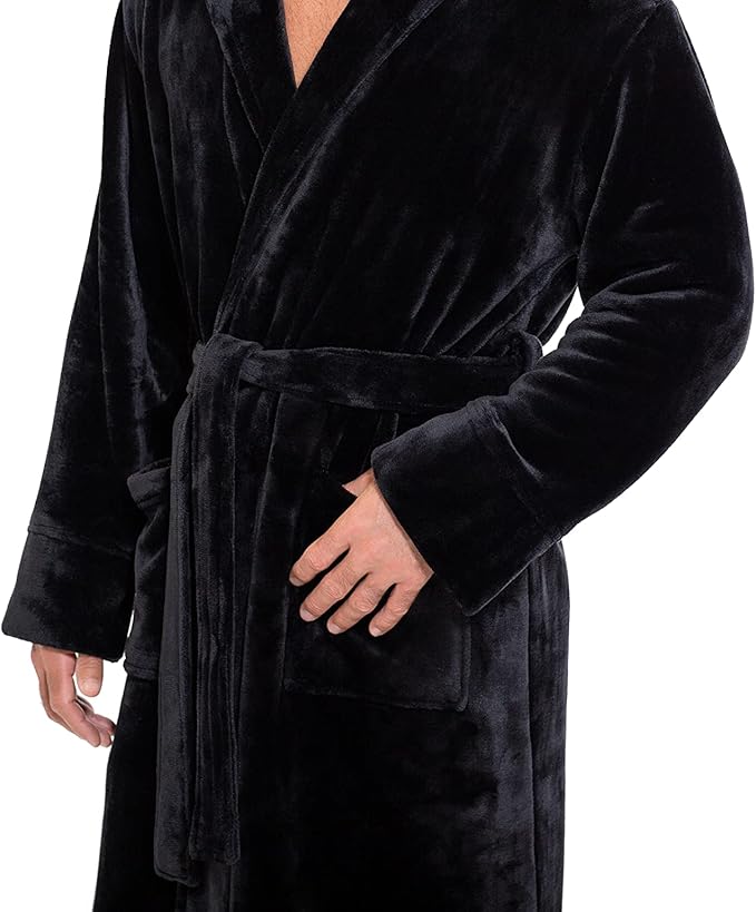 Turquaz Plush Robes For Men, Soft Fuzzy Hooded Mens Bathrobes, Long Comfy Robe For Men