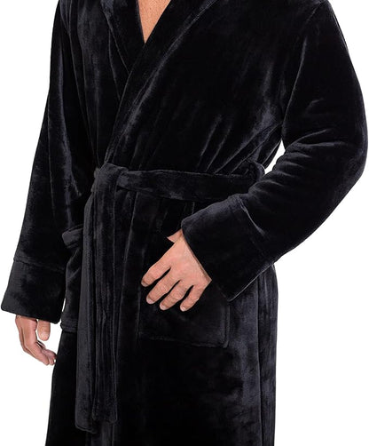 Turquaz Plush Robes For Men, Soft Fuzzy Hooded Mens Bathrobes, Long Comfy Robe For Men
