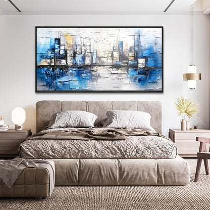 ZUITINGHUA Black Framed Canvas Wall Art For Living Room Large Wall Decor For Office Bedroom Decorations Blue Landscape Pictures Abstraction Paintings Artwork Aesthetic Mural Home Decor 30x60 In