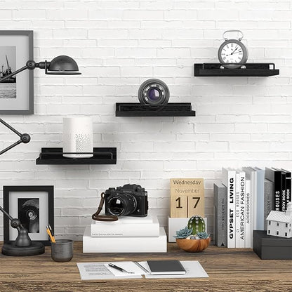 Small Floating Shelf, 6X9 Inches Farmhouse Wall Shelves for Living Room, Bedroom, Picture Frames, Plants, Kitchen, Set of 3 (Black)