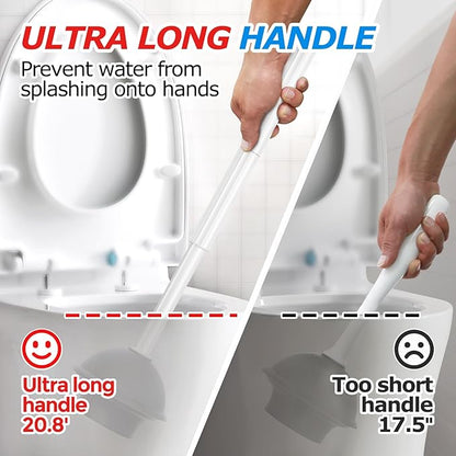 2 in 1 Toilet Brush and Plunger Set, Toilet Bowl Brush Plunger Set,Extended Handle Plunger,Bathroom Cleaning Tools,Toilet Brush Plunger Combo,Cleaning Brush（Pearl White，20.8inch）