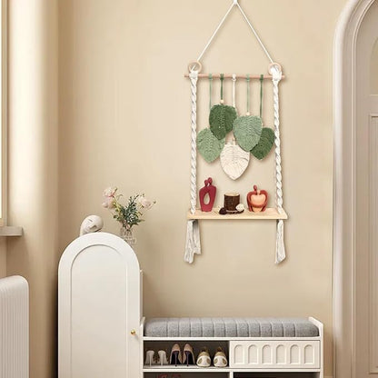 Macrame Wall Hanging Bohemian Woven Tapestry Chic Woven Leaf Tassels Decoration Handmade Wall Art Home Decor for Apartments, Dorms, Living Rooms, Bedrooms, Nursery Backdrop