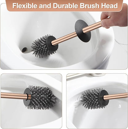 BVL Toilet Brush and Holder Set Rose Gold Freestanding for Bathroom