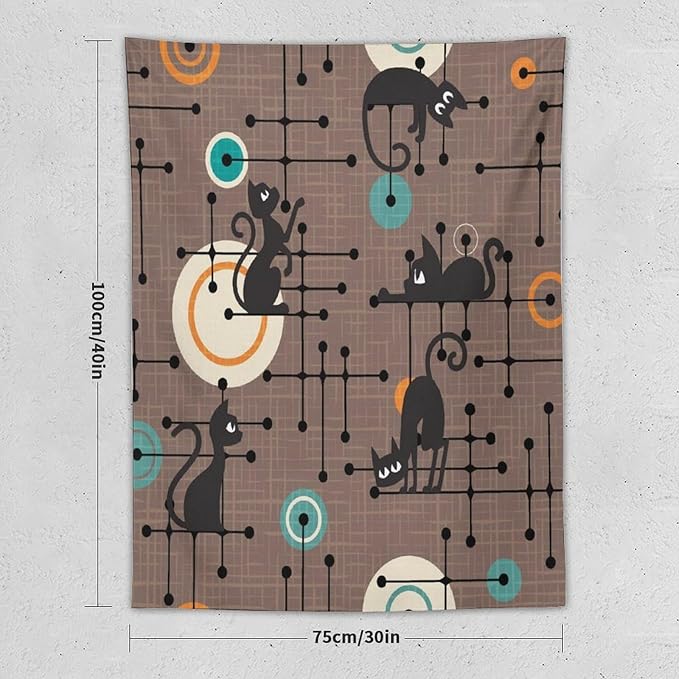 ICMOLYYENLO Boho Medieval Cat Tapestry, Abstract Atomic Starburst Geometric Aesthetic Art Wall Hanging For Bedroom Living Room Dormitory 50x60 Inches