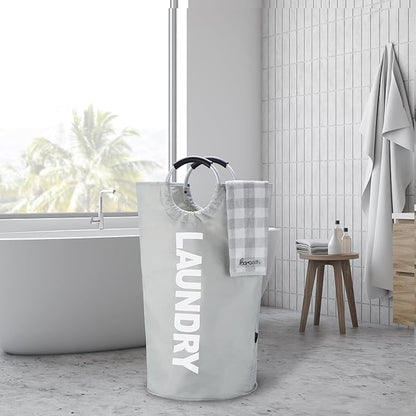 Caroeas 100L Laundry Basket,Large Laundry Hamper, Laundry Bag with Padded Handles, Clothes Hamper Stands Up Well, Collapsible Free Standing Easy Storage Washing Bin (Light Grey,100L)