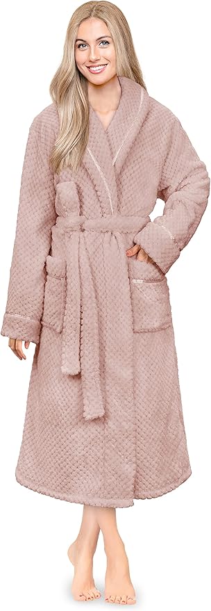 PAVILIA Women Plush Fleece Robe, Soft Textured Bathrobe, Lady Cozy Spa Long Robe