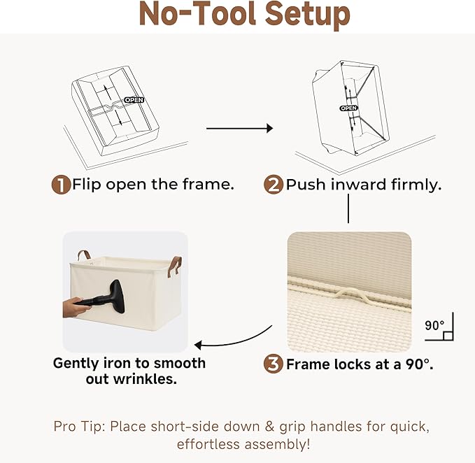 StorageWorks Storage Bins, Shelves Baskets for Organizing, 45L Extra Large Fabric Closet Organizers with Handles, Metal Frame, Beige（Texture）, 2-Pack