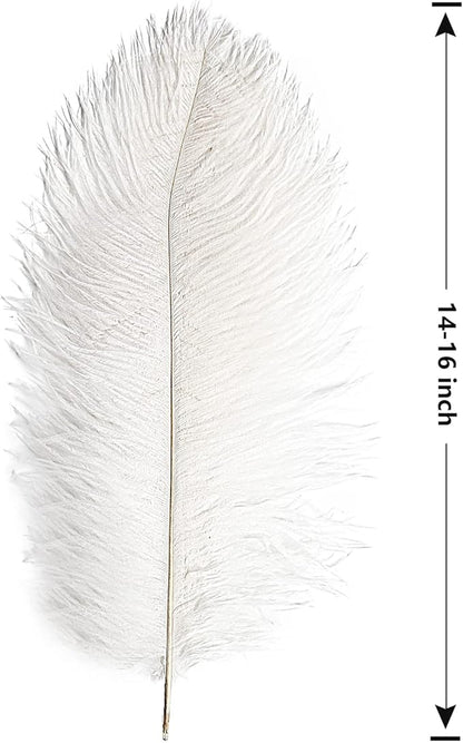 THARAHT 12pcs White Ostrich Feathers Natural Bulk 14-16Inch 35cm-40cm for Wedding Party Centerpieces Easter Gatsby and Home Decorate Ostrich Feathers