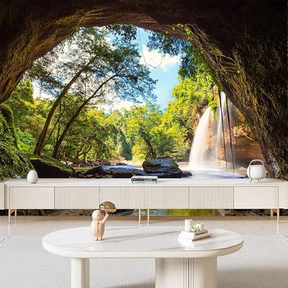 FENDROM Green Misty Forest Tapestry Wall Hanging Nature Mountain Cave Landscape Tapestry Waterfall River Tapestries for Bedroom Living Room Dorm Decor