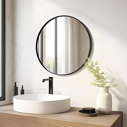 Fabuday Black Circle Mirror for Wall Decor 18 Inch - Bathroom Round Mirror with Matte Frame, Small Circular Mirrors for Entryway, Hallyway, Living Room, Bedroom