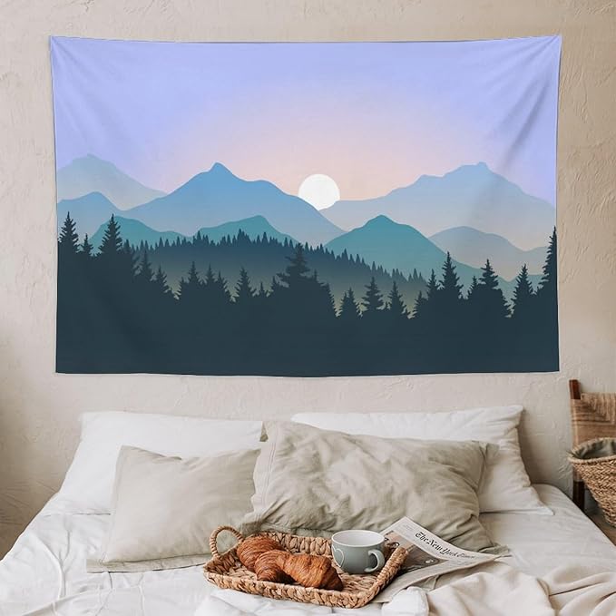 HZOHNAGO Mountain Tapestry Forest Mountain Sunrise Pattern Printed Wall Tapestry Wall Hanging for Bedroom Living Room Dorm 60" W x 40" H