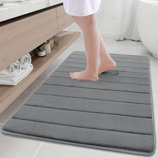 Buganda Memory Foam Bath Mat, 44" x 32", Ultra Soft and Non-Slip Bathroom Rugs, Water Absorbent and Machine Washable Bath Rug for Bathroom, Shower, and Tub, Grey