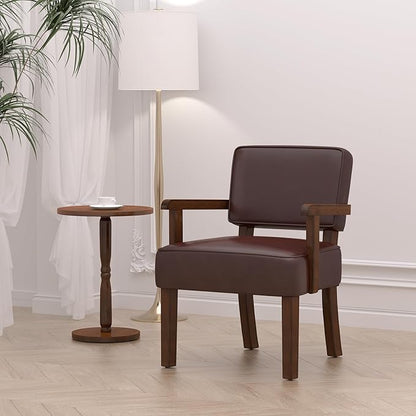 Accent Chair, PU Leather Living Room Chairs Oversized with Soft Seat and Armrests, Armchair for Bedroom, Dinning, Reading, Waiting Rooms (Leather Cherry)