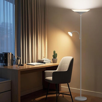 Sliver Gray Torchiere Floor Lamp with Reading Light, 4 Color Temperatures, Dimmable & Individual Light Control Standing Lamp, 34W Bright Tall Lamp with Remote for Living Room Bedroom Office