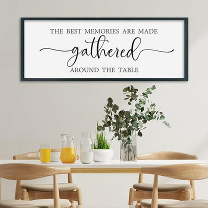 SRSZHIYUE The Best Memories Are Made Gathered Around The Table Sign Wall Decor Art 40"×15" for Kitchen Dining Room Large Wood Framed Wall Hanging (Black)