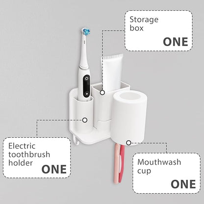 Toothbrush Holders with Mouthwash Cup Wall Mounted for Bathrooms, 2 Slots Bathroom Organizer for Toothpaste, Electric Toothbrush, Razor, Floss, Self Adhesive Toothbrush Hanger Storage for Shower