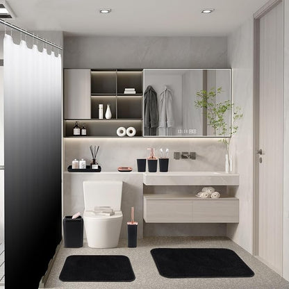 Bathroom Accessory Set–Bathroom Set with Shower Curtain and Rugs, No Slip Bathroom Rugs Super Absorbent, Black Ombre Water-Proof Shower Curtain with Hooks,Black Bathroom Sets Complete for Home