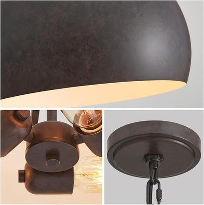 WUZUPS Chandelier Rustic Farmhouse Industrial Round Ceiling Pendant LED Light Fixture with Open Bottom Drum Shade, H 15.7" x W 13.4", Distressed Rust