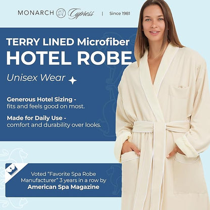 Terry Lined Microfiber Hotel Robe - Luxury Spa Bathrobe by Monarch/Cypress
