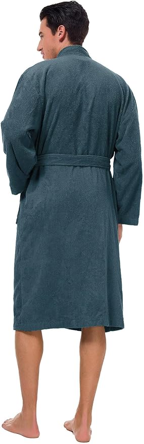 SIORO Mens Robe Terry Cloth Kimono Bathrobe Cotton Soft Shower Towel Bath Robes Calf Length Housecoat for Spa Hotel Hot Tub