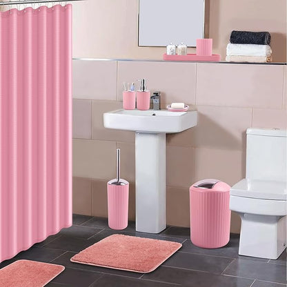 24 PCS Pink Bathroom Accessories Set with Shower Curtain and Rugs, Bathroom Sets with Extra Soft and Absorbent Bath Rugs Shower Curtain Pink Bathroom Sets for Bath