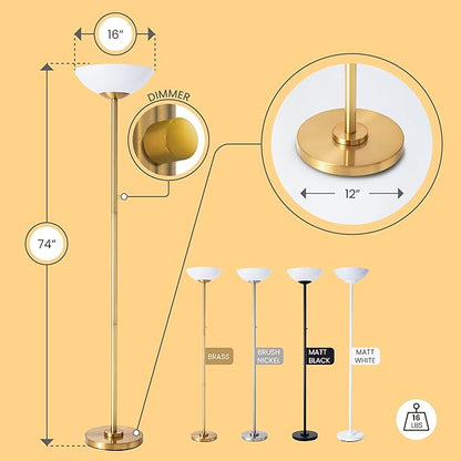 Super Bright Floor Lamp 8000LUMEN - DIMMABLE 30K Energy-Efficient Standing Lamp with Cement Base, for Living Room and Bedroom - Matte Finish, Modern and Elegant Design (White)