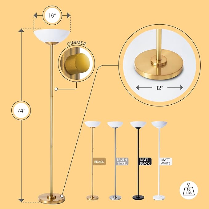 Super Bright Floor Lamp 8000LUMEN - DIMMABLE 30K Energy-Efficient Standing Lamp with Cement Base - for Living Room and Bedroom - Matte Finish, Modern and Elegant Design (Black)