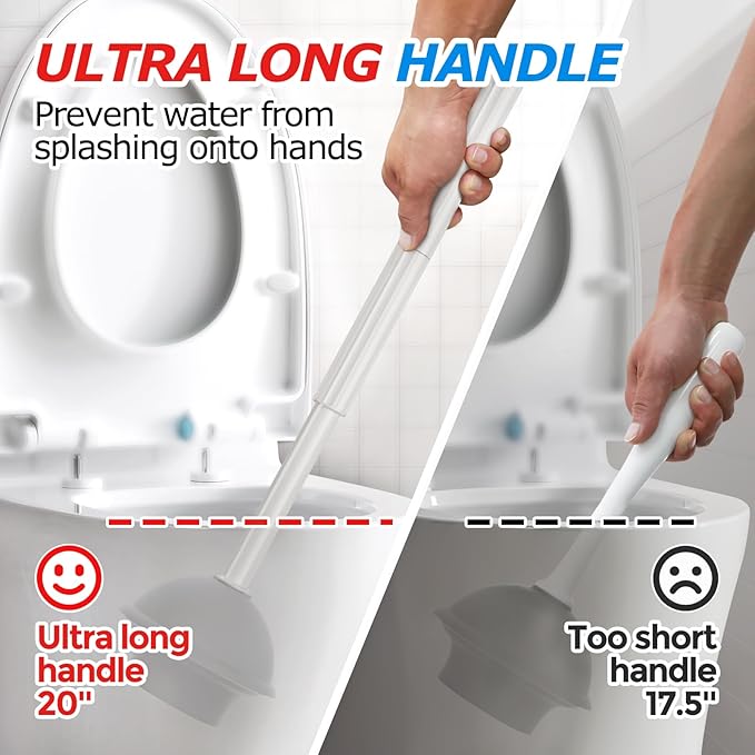 3Pack Toilet Brush and Plunger Set, Extended Handle Plunger,Toilet Bowl Brush Plunger Set,Bathroom Cleaning Tools,Toilet Brush Plunger Combo,Cleaning Brush,Cleaning Supplies(20inch)