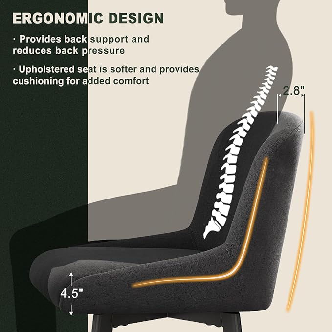 Swivel Counter Height Bar Stools Set of 3, 26''H Upholstered Barstools with Backs, Modern Bar Stool Chairs for Kitchen Island, Metal Legs, Fabric, Black Grey Stools Counter Chair