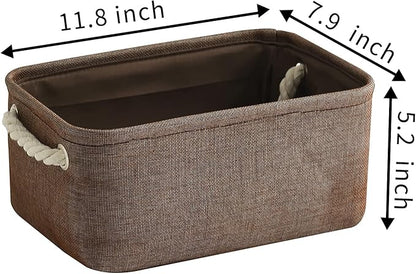 TheWarmHome Storage Basket for Organizing - 12x8x5 inch Small 6 Pack Collapsible Storage Bin for Shelves with Handles, Canves Storage Box for Cloth Closet Organizer Gift Toy (Brown)