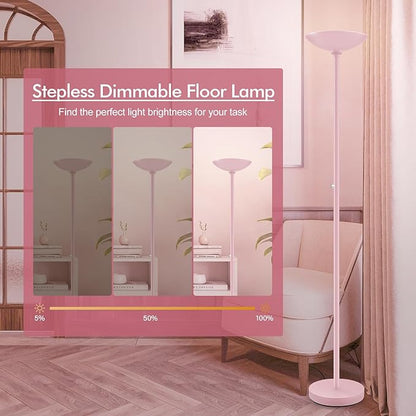 BoostArea Torchiere Floor Lamp Pink, 30W Super Bright LED Standing Lamp, 3000K Stepless Dimmable Pole Lamp with Rotary Switch, 71inch Tall Metal Modern Floor Lamps for Living Room,Bedroom,Home Decor