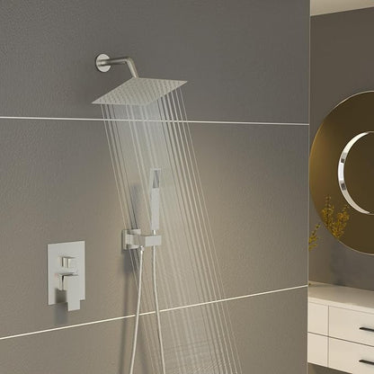 Sarlai Shower Faucet Set Bathroom Square Rainfall Shower Head and Handle Combo Wall Mounted Shower Faucet with Valve 8 Inch Shower Head Trim Systems Brushed Nickel