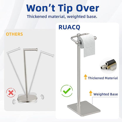 RUACQ Toilet Paper Holder Stand, Bathroom Toilet Paper Roll Holder Free Standing, Toilet Tissue Holder Stand with Post Pivoting Design, Stable Weighted Base, SUS304 Stainless Steel (Brushed Nickel)