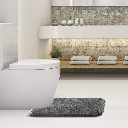 Suchtale Bathroom Contour Rug Non Slip Bath Mat Water Absorbent Soft Microfiber Shaggy Bathroom Mat Machine Washable Bath Rug for Bathroom Thick Plush U Shape Toilet Rug (20 x 24, Dark Grey)