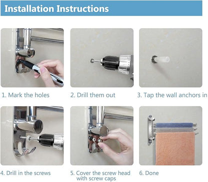 Towel Rack Wall Mounted JSVER 3 Arms Bathroom Towel Rack, 180° Rotation Space Saving Towel Holder for Bathroom