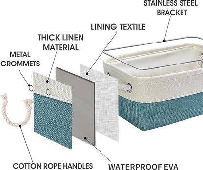 TheWarmHome Storage Bins for Shelves - Small 6 Pack 11.8x7.8x5.2 inch Sturdy Storage Basket W/Handles, Decorative Foldable Storage Baskets for Organizing Closet Nursery Toy(White & Green)