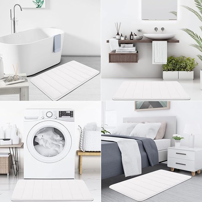 Buganda Memory Foam Bath Mat, 47" x 20", Ultra Soft and Non-Slip Bathroom Rugs, Water Absorbent and Machine Washable Bath Rug Runner for Bathroom, Shower, and Tub, White