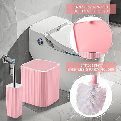 Pink Bathroom Accessories Set - Gorgeous Bathroom Set, 10PC Bathroom Accessory Set, Toilet Brush, Trash Can, Qtip Holder Dispenser & Soap Dispenser