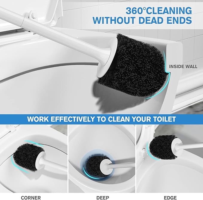 Toilet Brush 2 Pack, Toilet Bowl Brush with Ventilated Holder and Ergonomic Long Handle, Durable Bristles Toilet Scrubber Set for Bathroom Cleaning(White)