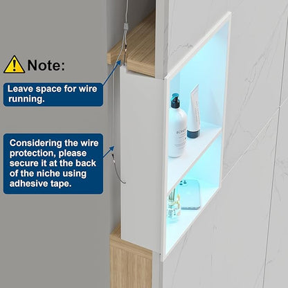 Stainless Steel Shower Niche 12" X 18", No Tile Needed Wall Niche with RGB Led Light, Recessed Shower Shelf for Bathroom Storage Over Mount Installation, Matte White