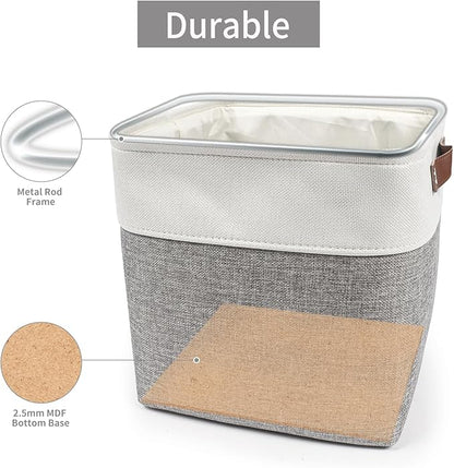 Collapsible Fabric Storage Cubes 11x11 Cube Storage Bins, 4 Pack Closet Baskets Box with Handles for Organizing, Shelf, Toys, Clothes, Home, Office, Nursery (Grey&White)