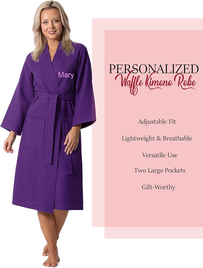 Turkish Linen Waffle Knit Lightweight Kimono Spa & Bath Robes for Women - Quick Dry - Soft