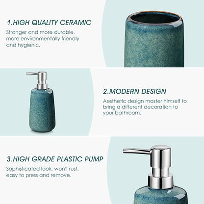 vancasso Green Bathroom Accessories Set, Ceramic Soap Dispenser and Toothbrush Holder Sets, Stoneware 4 Pcs Bathroom Sink Set for Modern Home Decor, Series Starry