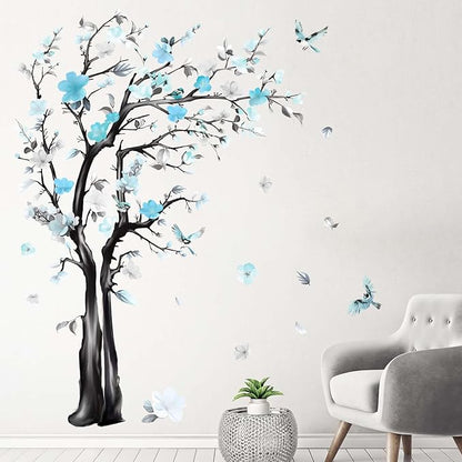 Large Watercolor Tree Wall Decals - Flower Tree Branch Wall Stickers - Bedroom Living Room Sofa TV Background Home Wall Decor