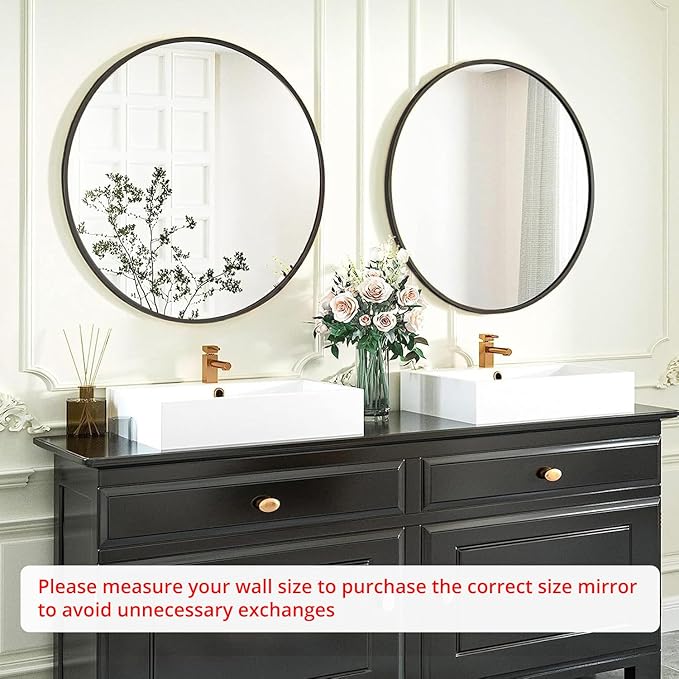 Fabuday Black Round Mirror for Wall 26 inch - Circle Mirror for Bathroom, Entryway, Living Room, Hallway, Vanity Decor, Big Matte Metal Frame Mirror