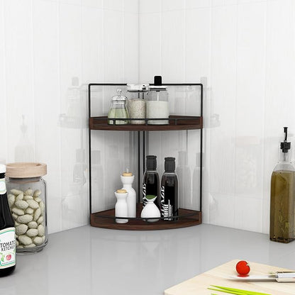 Dorhors 2-Tier Bathroom Counter Organizer,Vanity Counter Corner Shelf, Skincare, Wood Countertop Bathroom Storage and Organization for Kitchen (Walnut)