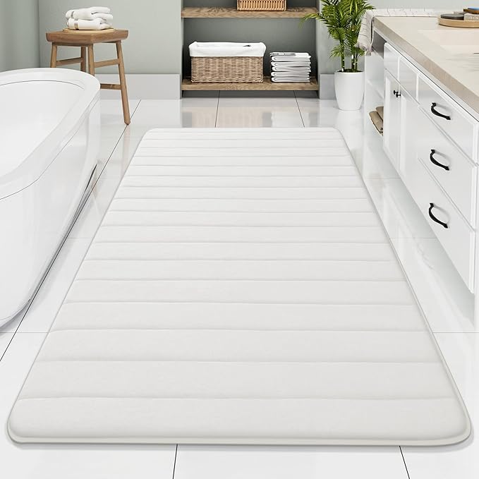 Buganda Memory Foam Bath Mat, 70" x 34", Ultra Soft and Non-Slip Bathroom Rugs, Water Absorbent and Machine Washable Bath Rug Runner for Bathroom, Shower, and Tub, Ivory